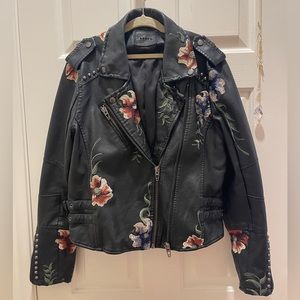 BLANKNYC Floral embroidered leather jacket